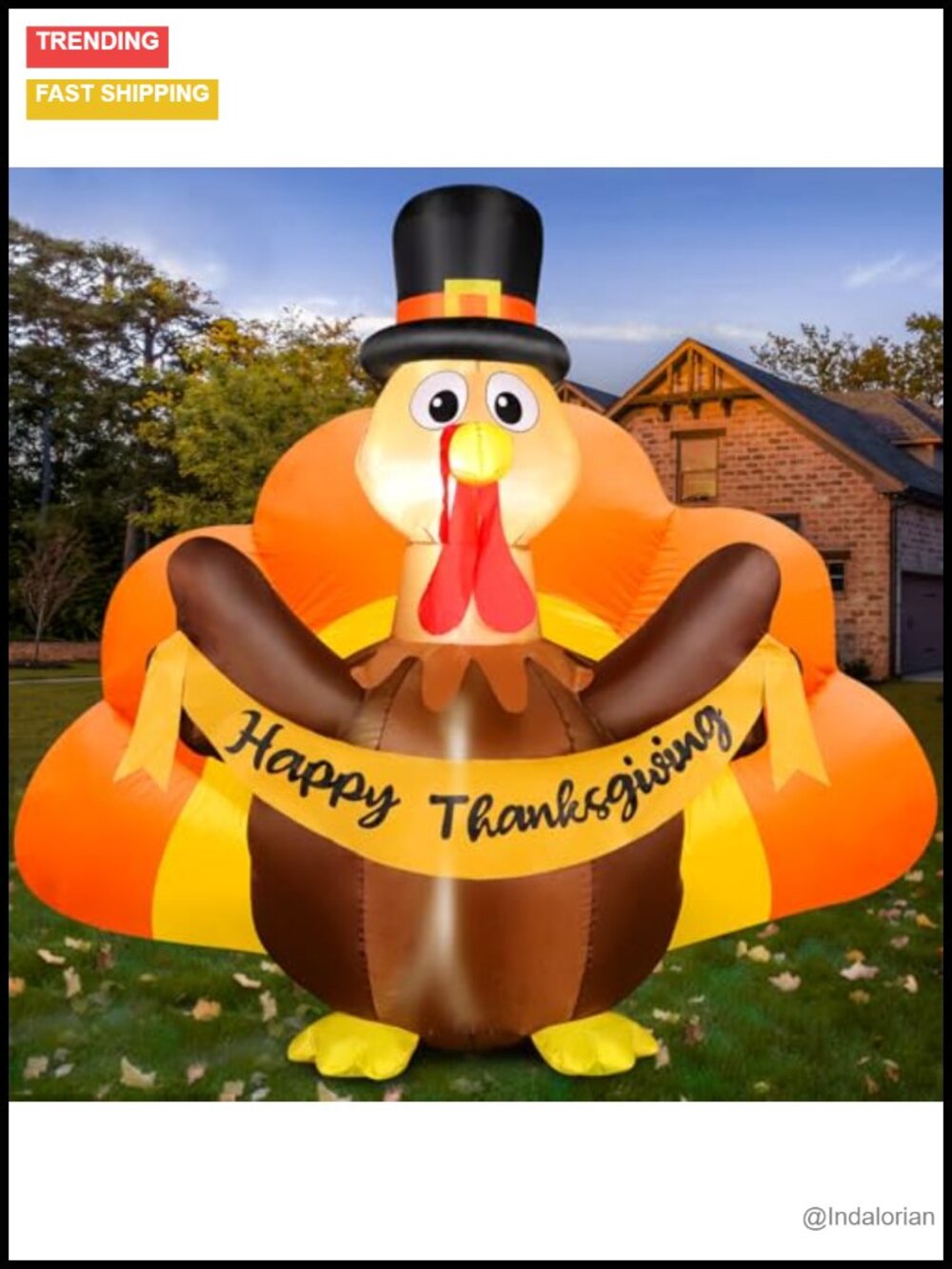 4.5 FT Thanksgiving Inflatable Turkey Built-in LED Lights Yard Decor